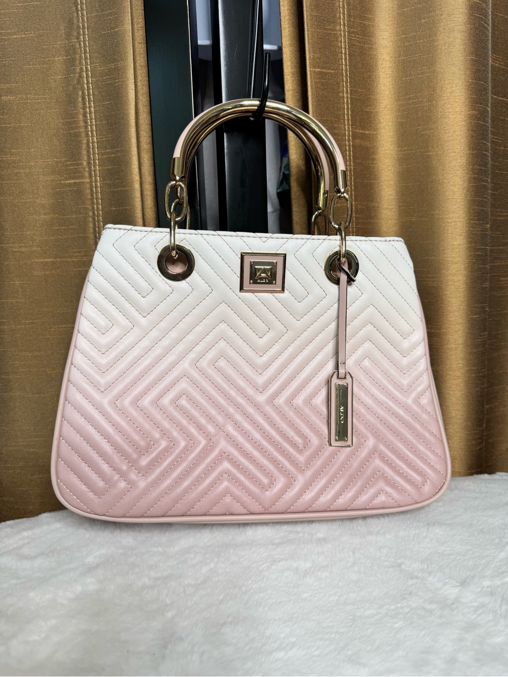 Aldo Blush Ombre Quilted Top Handle Satchel Handbag Gold Hardware - Picture 2 of 9